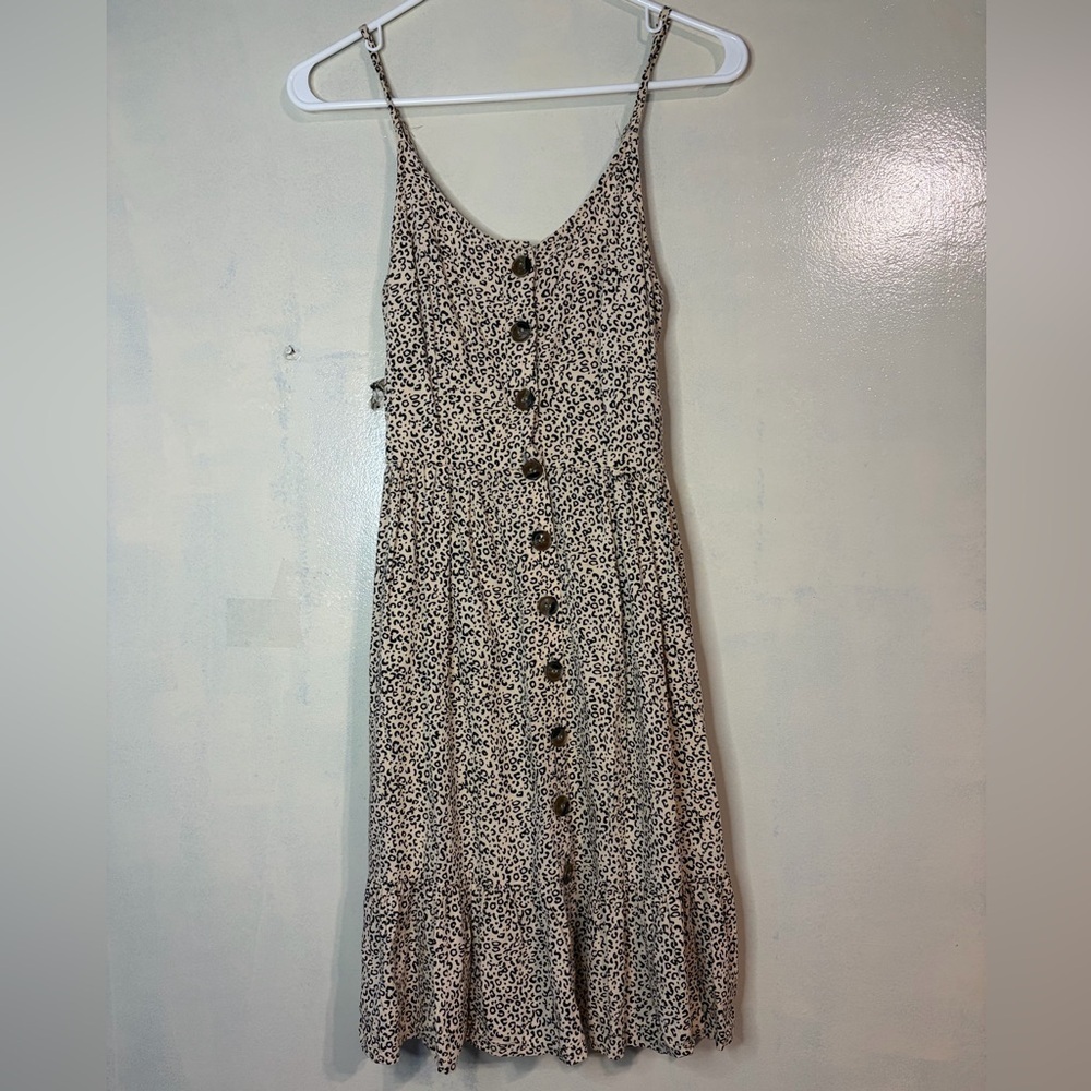 Japna women’s tiered mini cheetah print dress button up  sz XS cottagecore